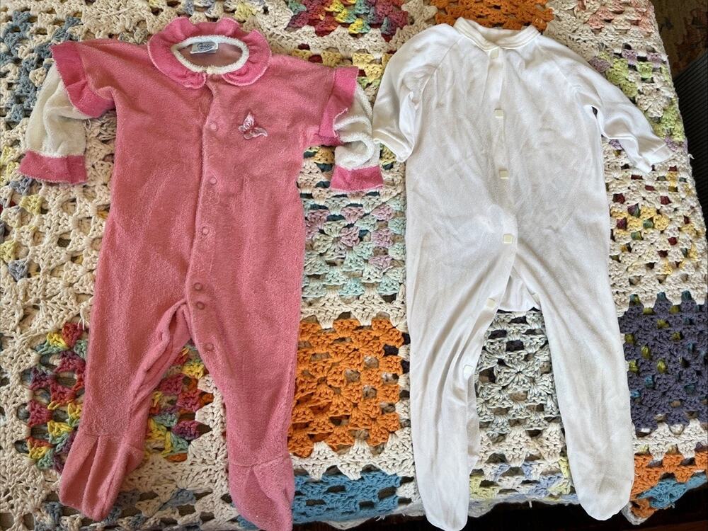 Vintage Carters M 14 -20lbs Sleeper 1970s 80s Terrycloth‎ Pink Lot Of 2 0-3 Mths